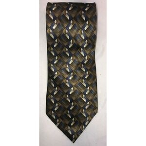 NOS Nubio Collezione Esclusivo Geometric Brown Tan Blue Silk‎ Neck Tie 58" long